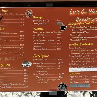 the menu for the restaurant