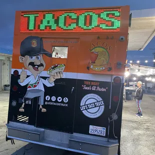 a cartoon character on the back of a food truck