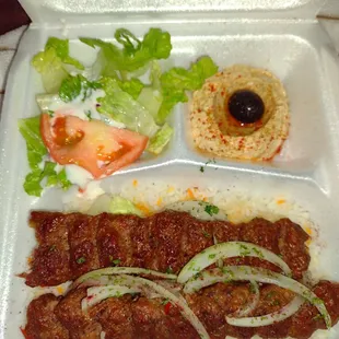 Beef Lule Plate with salad and hummus