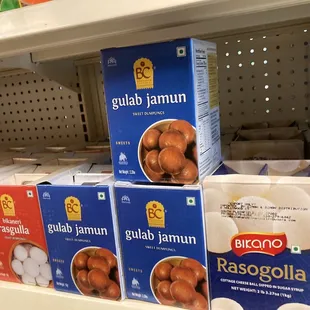a shelf of food items