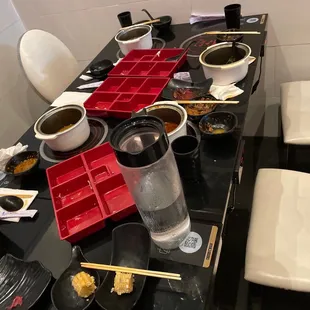 a table with a lot of food on it