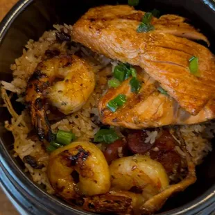 Claypot Salmon and Shrimps .