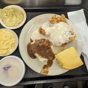 a plate of food on a tray