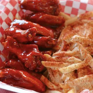 chicken wings and fries