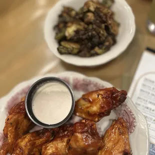 Chicken wings Brussels Sprouts with Bacon