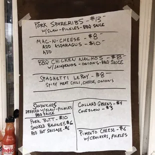 a menu on a window