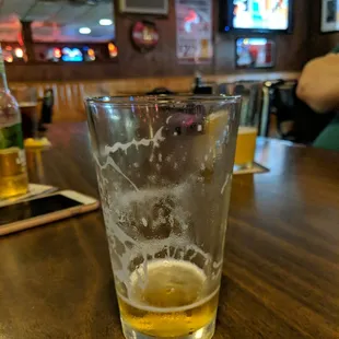 a glass of beer on a table