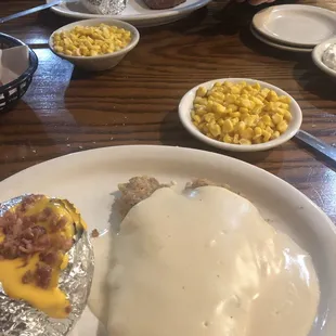 I didn't like the spicy cheese sauce on my potato. I didn't care for the gravy. My husband steak was awesome.