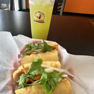 Meatball banh mi &amp; xlarge size sugar cane drink