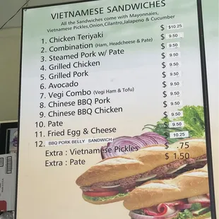 Sandwich Menu