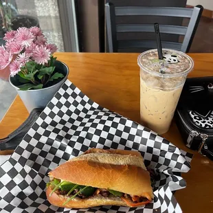 6. Pork Banh Mi and 2. Iced Hazelnut Macchiato