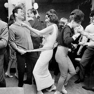 Black and white picture of people dancing