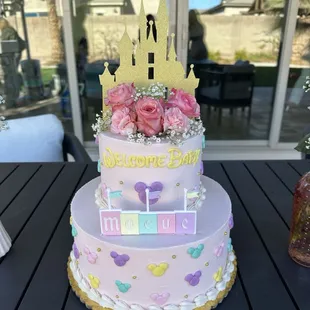 Disney themed baby shower cake