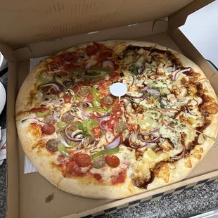 Half deluxe and half BBQ Chicken