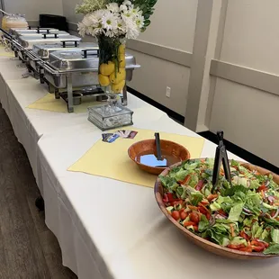 Salad with two dressings, followed by chafers with pork Chile verde, enchiladas, rice and beans.  - Chile verde, enchiladas by request