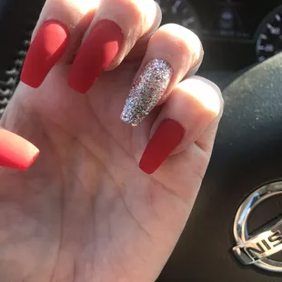 Matte red perfect just what I asked for! Flawless