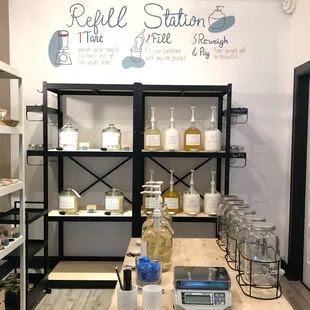 a table with jars and jars on it