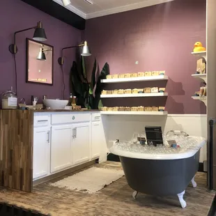 a bathtub in the middle of a room