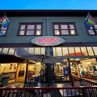 Imposing view of Lestat's front. They even have seats outside with umbrellas! Quaint.