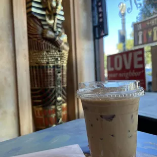 I couldn't have found a nicer table with a big window street view and King Tut next to me!