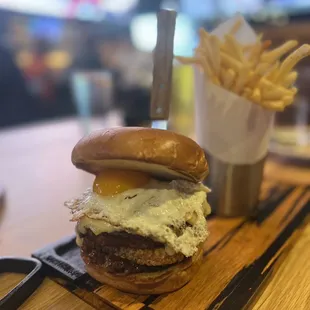 a burger and fries
