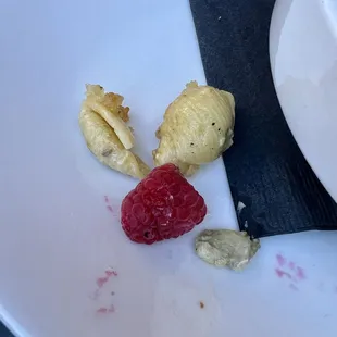 Moldy kid&apos;s baked mac &amp; cheese served to my daughter on August 31, 2024. A raspberry in the fruit bowl was also moldy.