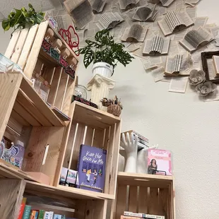 Look at that book wall art, pictures don't do it justice, that embraces the used book area!
