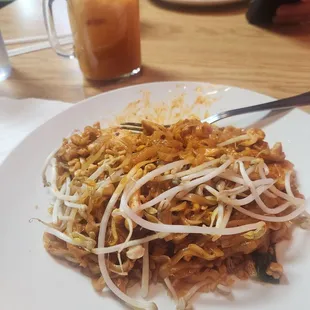 Chicken pad thai  and thai ice tea