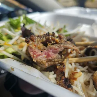 Underdone pork.