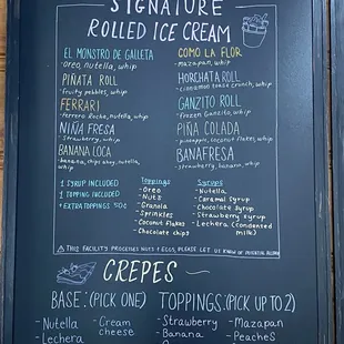 Rolls and Crepes menu