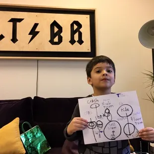 Five year old student drew and labeled a drum set and can now play keep a beat!