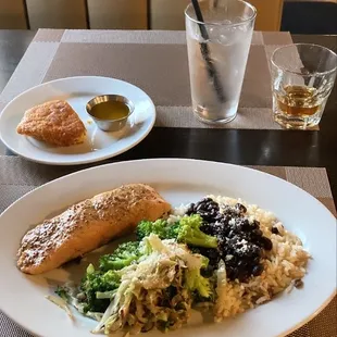 Salmon with broccoli and rice &amp; beans