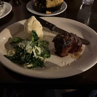 Filet with spinach and mash potato&apos;s.