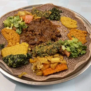 Beef special on injera bread