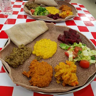 Veggie combo, Eritrean dishes, injera.