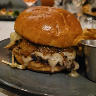 LeTour Burger - double smash burger, raclette cheese, crispy onions