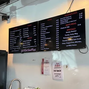 menus on the wall