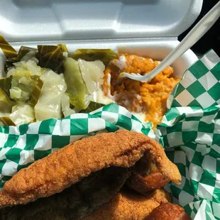 Fried Fish, Cabbage, and Yam Souflee .. mmmm mm good!