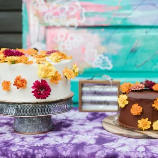 We love local! Cake from a local bakery and fresh local flowers! We create and officiate every detail of your special day!