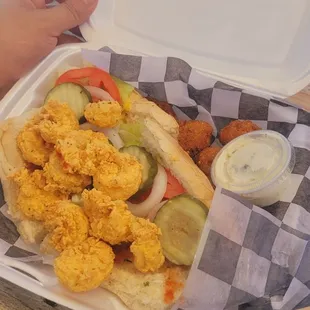 Shrimp Poboy &amp; side of hush puppies