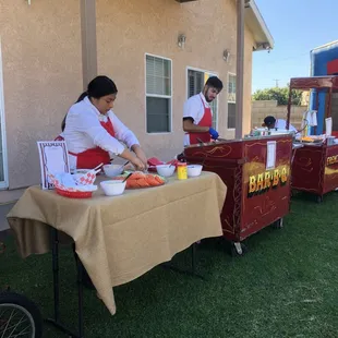 BBQ cart and Fry cart plus all the fixings and condiments.
