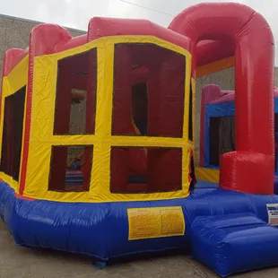 The Backyard combo bounce house is the ultimate in inflatable bounce houses! The jump area offers a basketball hoop and room ...