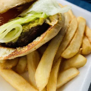 Hamburger with fries