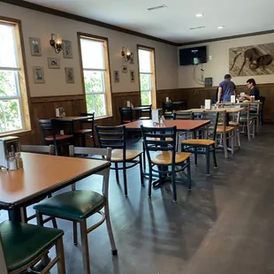 tables and chairs in a restaurant