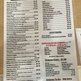 the menu for the restaurant