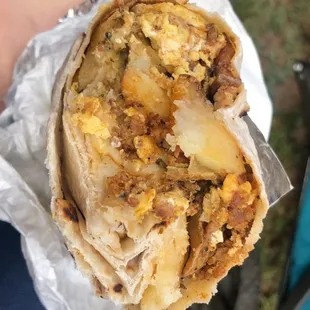 Breakfast burrito with chorizo