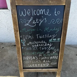 The menu in the front of the store. Everyday is something new