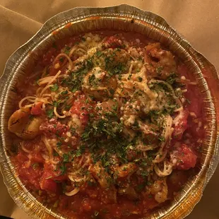 Tomato Basil Angel Hair Pasta with Shrimp.