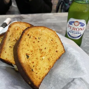 Garlic Bread and beer