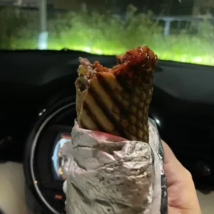 Chicken shawarma wrap with hot sauce